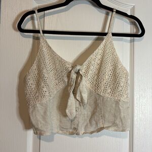 Japna boho cottagcore cropped Cream Crochet Tie-Front Camisole size large